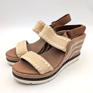 Gentle Souls Evora Wedge Sandal Women's Natural Textile Size US7.5M EU38